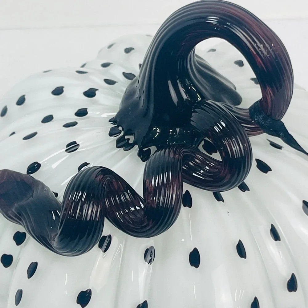 Christian Siriano New York Glass Pumpkin Decor White Black Polka Dot Purple Stem